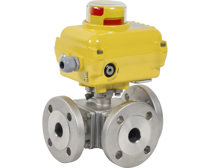 3 way st. steel flanged ball valve 785L-786T + SA/NA electric actuator